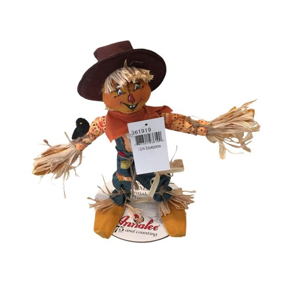 ANNALEE  12" Poseable Scarecrow 2019 Raffia Crow Autumn Patchwork - Picture 1 of 6
